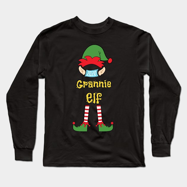 2020 Masked Christmas Elf Family Group Matching Shirts -  Grannie Long Sleeve T-Shirt by Funkrafstik